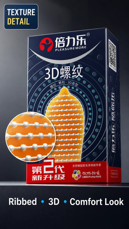 3D Ribbed Condoms 10pcs-50pcs Textured Studded Natural Latex Lubricated Men Extra Stimulation Smooth Silky Wet Sensation Beilile
