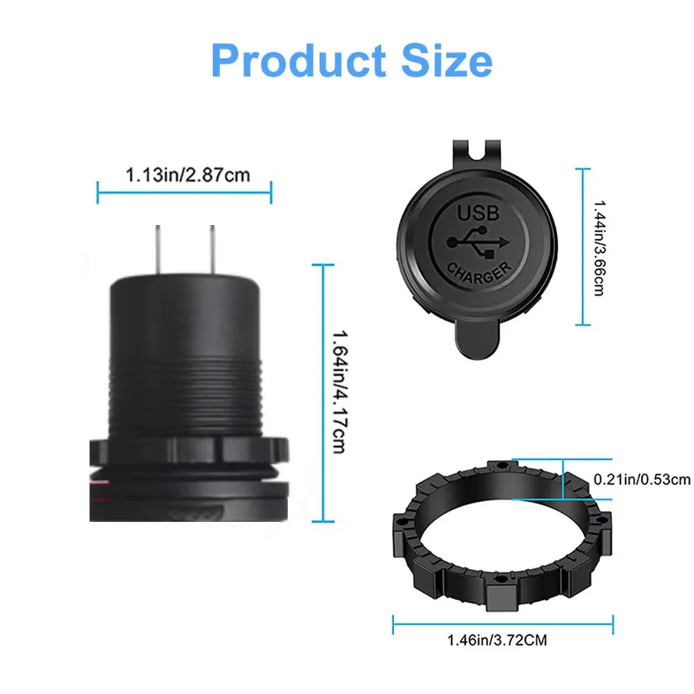 3 Ports Quick Charge Dual PD & QC 3.0 112W Aperture Car Charger Outlet Socket For 12V 24V Motorcycle Boat Marine Truck ATV