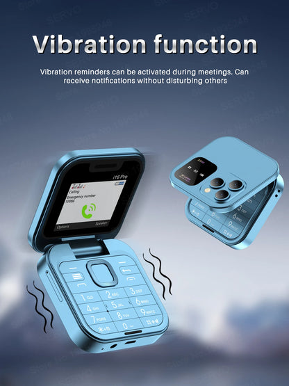 SERVO 2025 New Mini Flip Mobile Phone FM Radio Magic Voice Blacklist Speed Dial Vibration 2SIM Card Small Display Foldable Phone