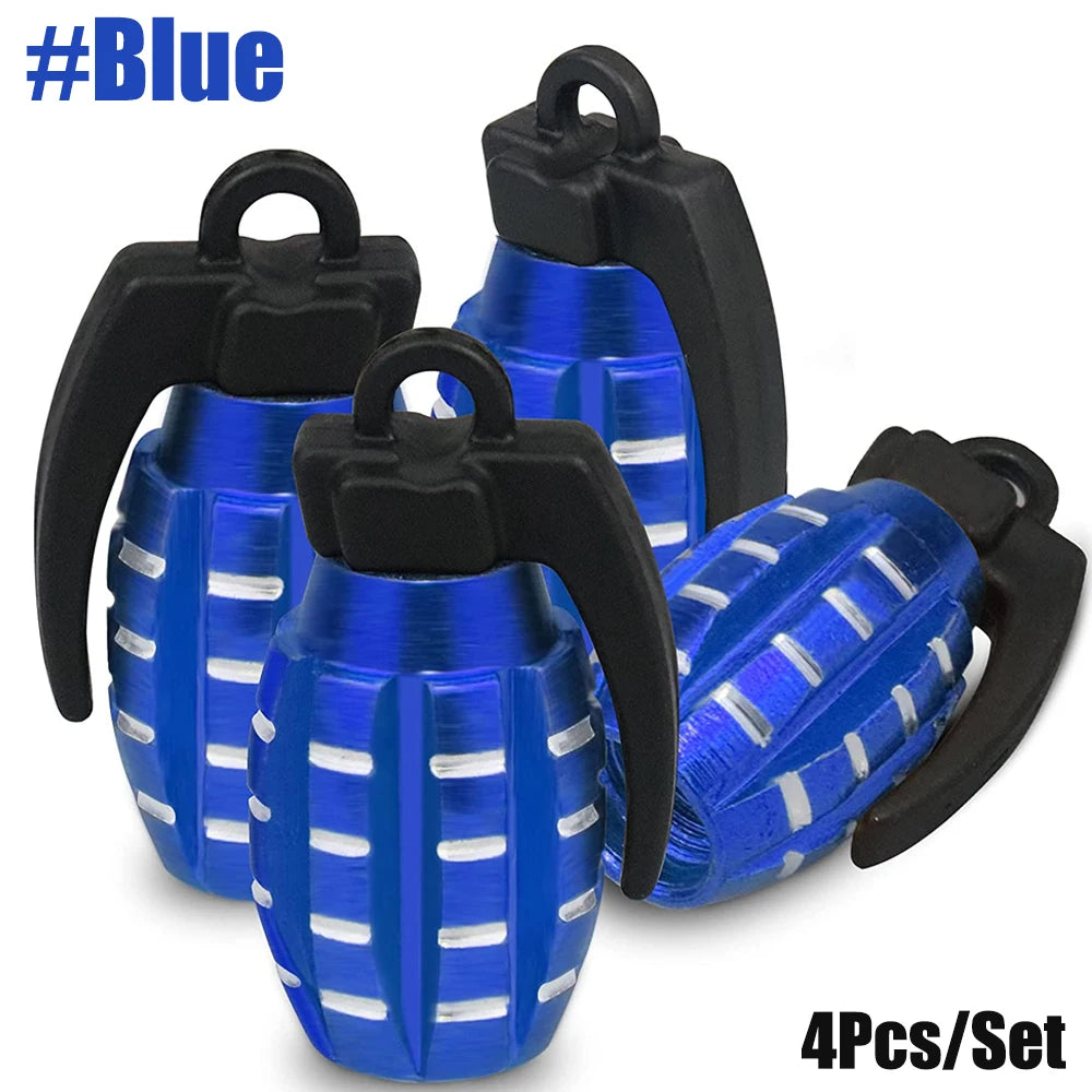 4pcs Car Tire Valve Cap Grenade Aluminum Tyre Valve Stem Cover Air Dust Cap Tire Valve Truck Bike Wheel Rim Valve Stem Cap