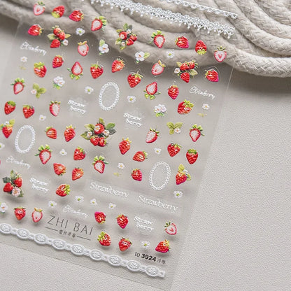 5D Pudding Jelly Dessert Fruit Cherry Pink Claw Print Bowknot Tie knot Love Heart Stars Nail Art Sticker Adhesive Manicure Decal