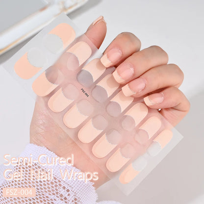 16Tips UV Semi-Cured Gel Nail Wraps Sticker 5D Pure Color Full Cover UV Lamp Gel Sticker Long-Lasting Nail Extension Patch Strip