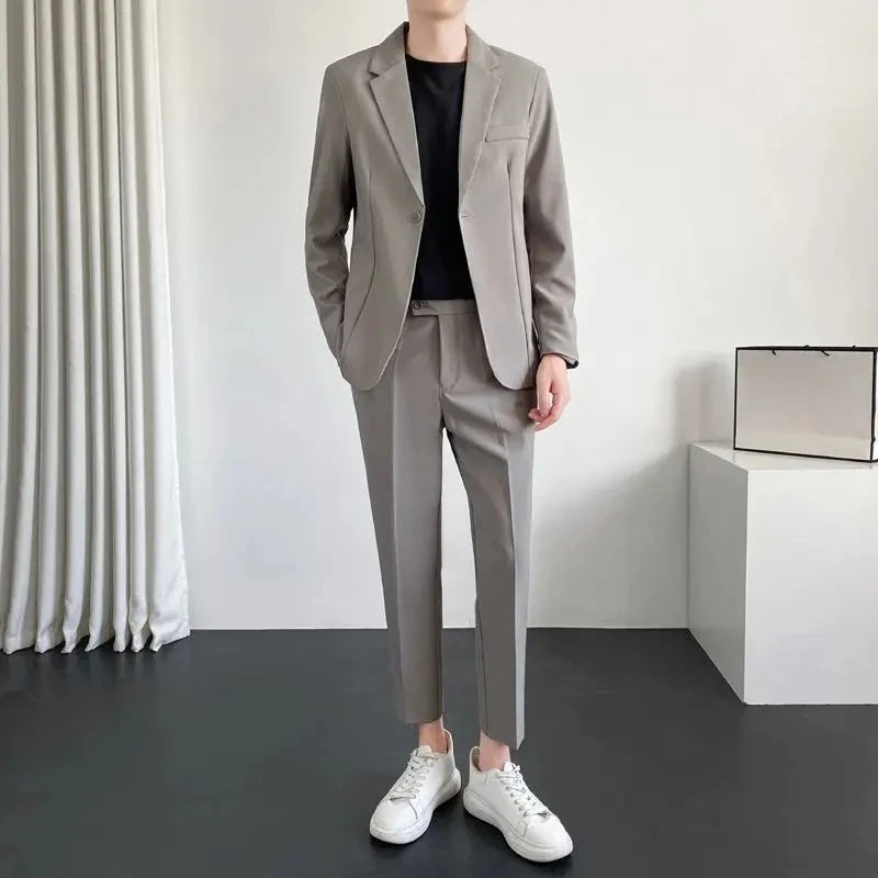 Men's Drapey Casual Suit Set Korean Style Loose Fit Spring Autumn Handsome Cool Trendy Light Mature Stylish Suit Jacket