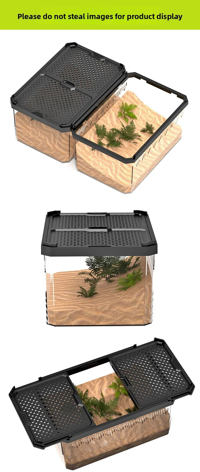 NOMOY Magnetic Sliding Lid Reptile Enclosure - Dual Opening Critter Cage for Crested Geckos, Frogs, Lizards, Snakes & Silkworms