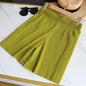 Women Casual Wide Leg Shorts 2025 Summer Elastic High Waist Pleated Shorts Woman Solid Color Loose Ice Silk Knee-Length Pants