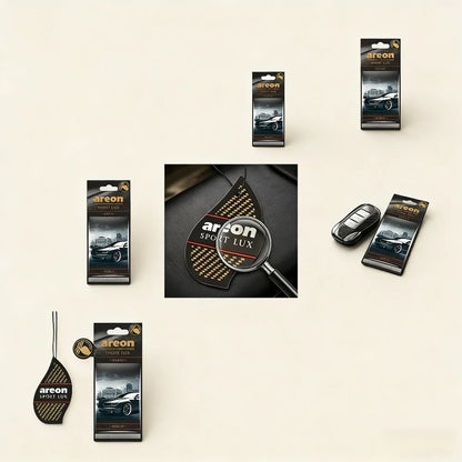 Areon Sport Lux gold Hanging Car Air Freshener Long-Lasting Odor Eliminator for Home Premium Carbon Fiber Design Auto Perfume