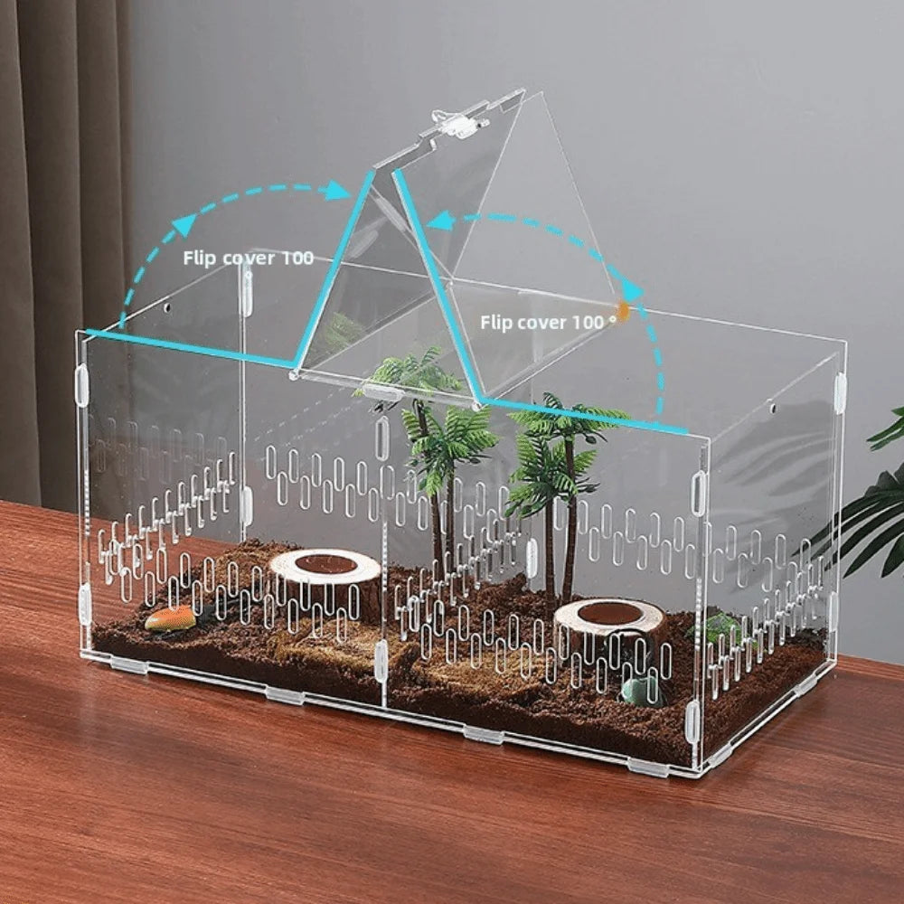 Acrylic Jumping Spider Enclosure 2 Doors Transparent Small Pet Terrarium Escape-proof Ventilated Design Reptile Habitat