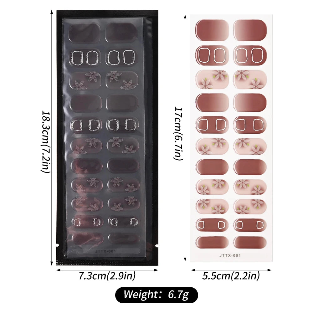1Sheet Cured Gel Nail Strips Sticker Long-Lasting Nail Polish Strips Wraps Full Cover Gel Nail Art Stickers UV/LED Lamp Required