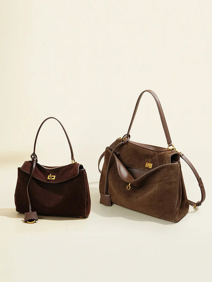 Large Capacity Autumn Winter Suede Leather Tote Bag Frosted Cowhide High-Grade Shoulder Bag for Women