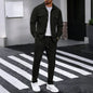 New autumn style waffle long-sleeved solid-color double-pocket buttoned cardigan shirt and pants set