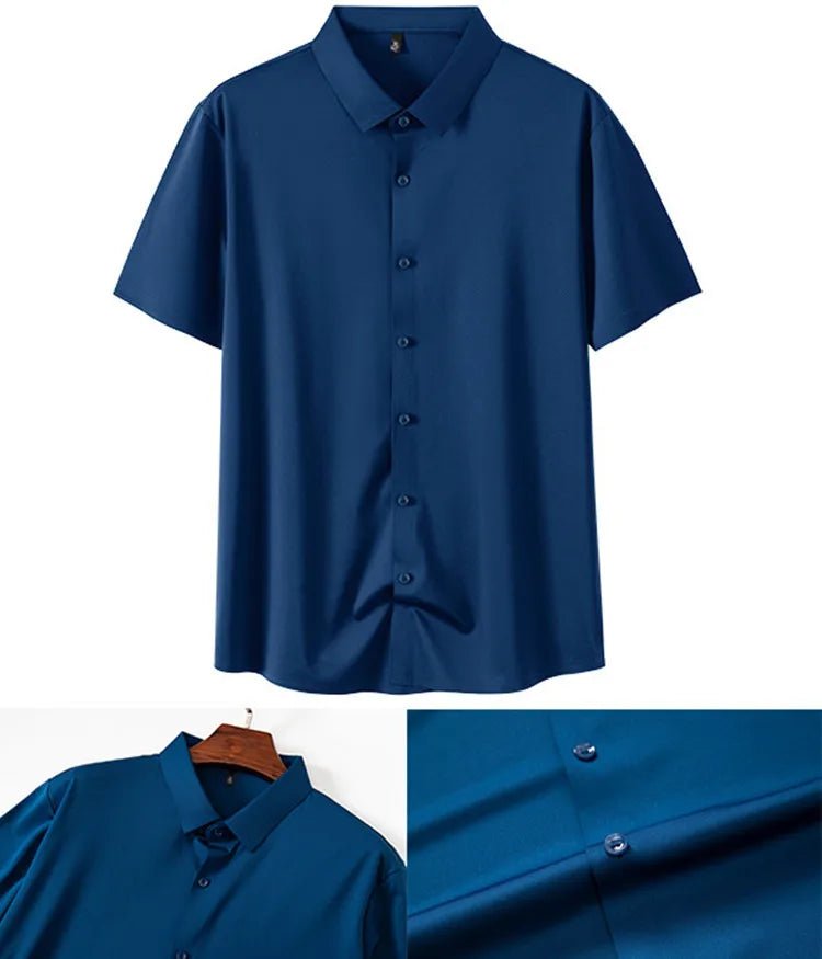 High Quality Summer Business Shirts For Men Short Sleeve Button Wrinkle Free Elasticity Social Black Office Dress Shirts US Size