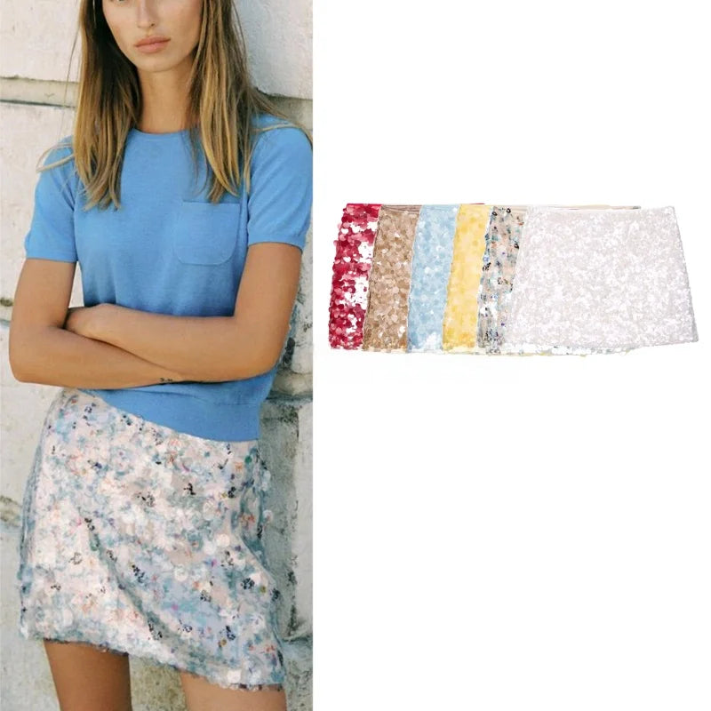 Summer New Women's Design  ort  Skirt with Inner  Bead Decoration Casual Sle Polyester Fiber Knitted A-Line...