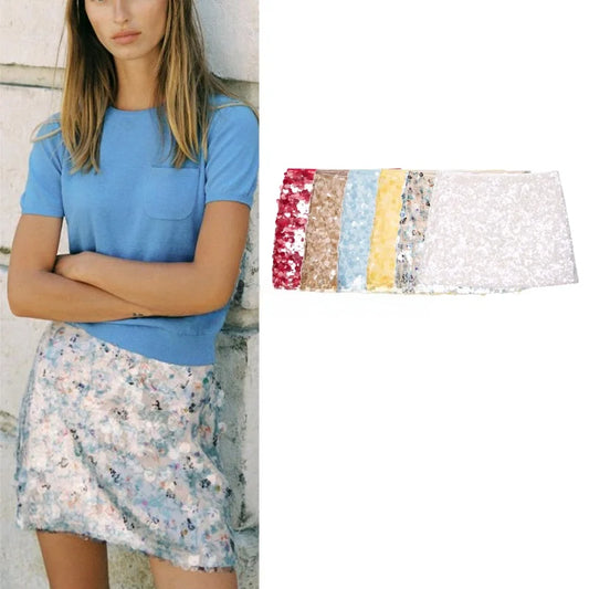 Summer New Women's Design  ort  Skirt with Inner  Bead Decoration Casual Sle Polyester Fiber Knitted A-Line...