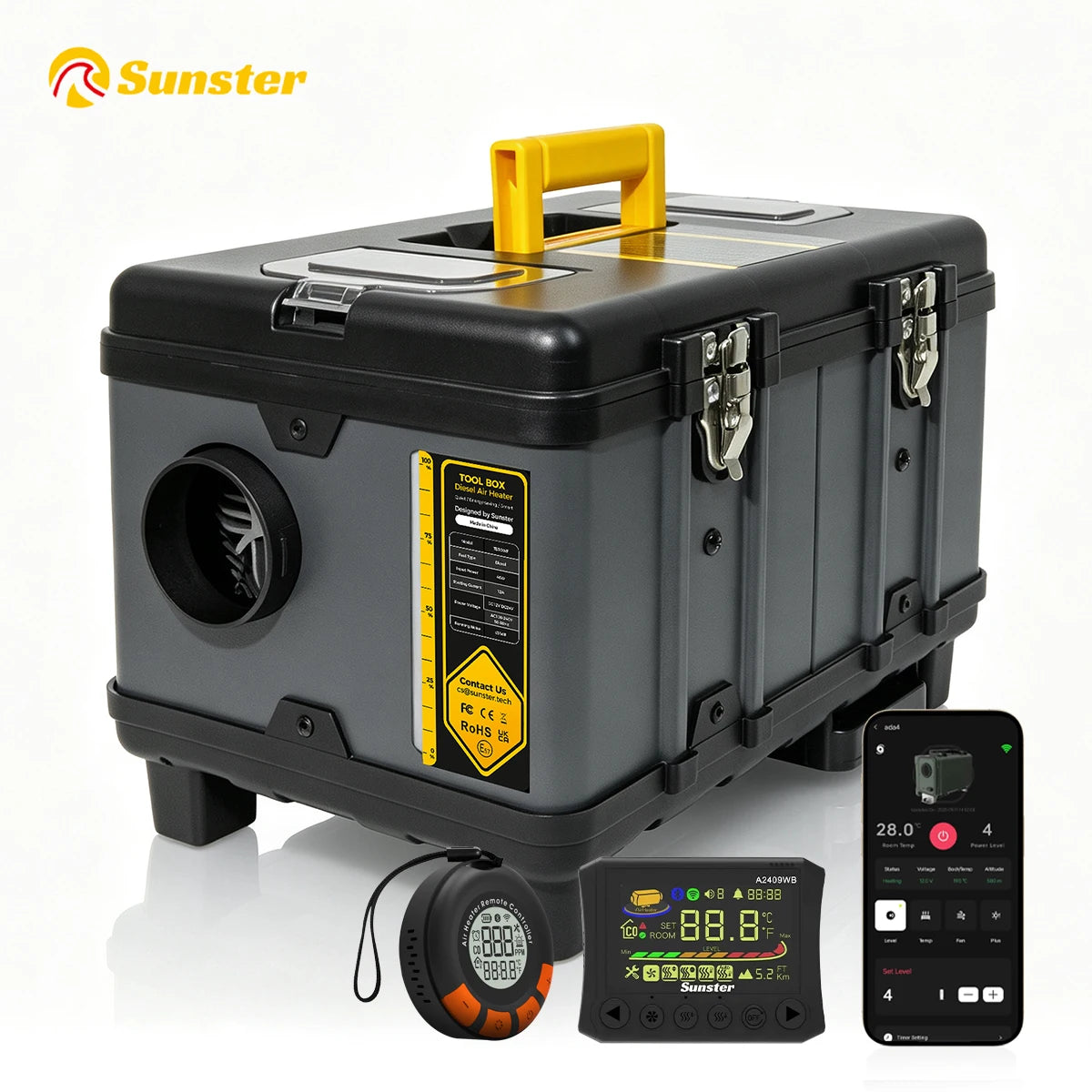 Sunster TB10WF 8KW Diesel Air Heater 12V 24V 240V Auto Thermostat Parking Heater With Bluetooth APP and CO Monitor for Car Homes Camper
