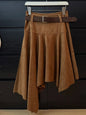 French Fashion Y2K Vintage Harajuku Suede Skirts Women Slim Fit Irregular High Waist A-Line Skirts Casual Elegant Pleated Skirts