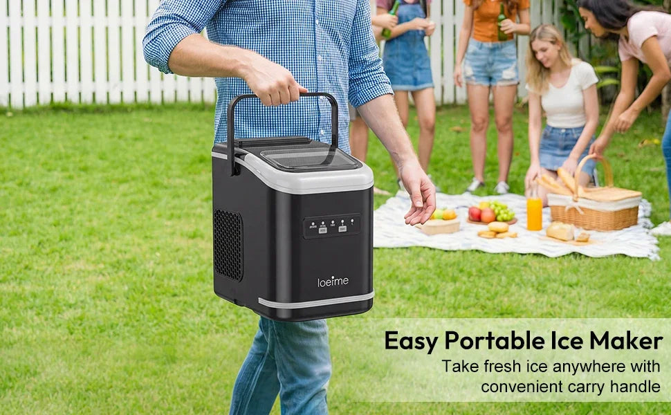 LOEFME Portable Ice Maker 1.4L 12kg/24H Fast Ice Cube Machine Self Cleaning Countertop Ice Maker for Home Kitchen Office Camping RV Party Bar Automatic Ice Making Machine Low Noise Energy Saving Easy Operation Large Capacity