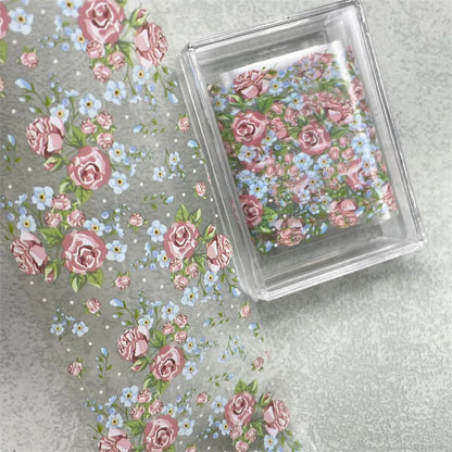 1Pc 100cm Flower Nail Foils for Transfer Paper Floral Stickers Rose Nails Wraps Tulip Nail Art Decorations