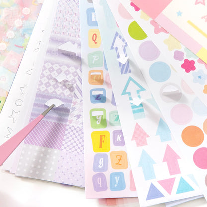 30/60 Pcs Multi material die-cutting Cartoon sticker book Kit Scrapbooking Stickers Decor Journal Supplies Aesthetics Stationery