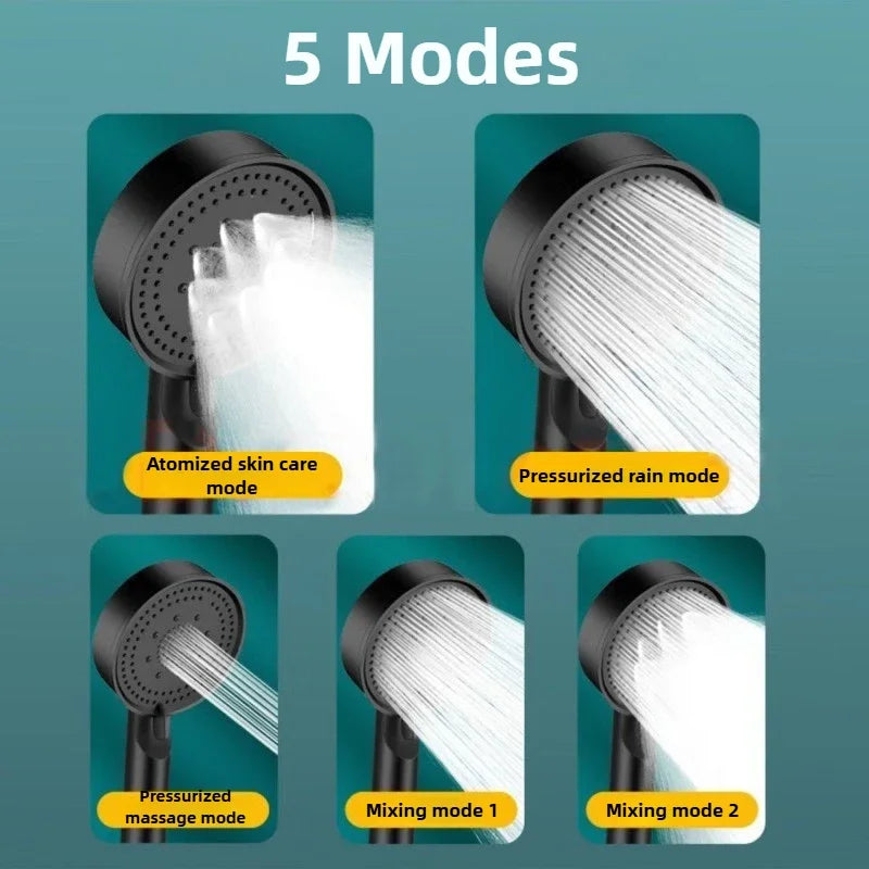 5 Modes Pressure Boost Shower Head Multifunction Adjustable Large Water Shower Nozzle Massage Bathroom Accessory Rain Shower