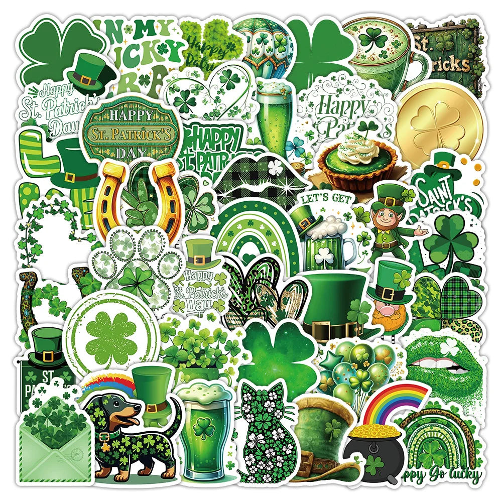 50/100PCS St. Patrick's Day Graffiti Stickers Decorative Water Cups Car Stationery Reward Stickers