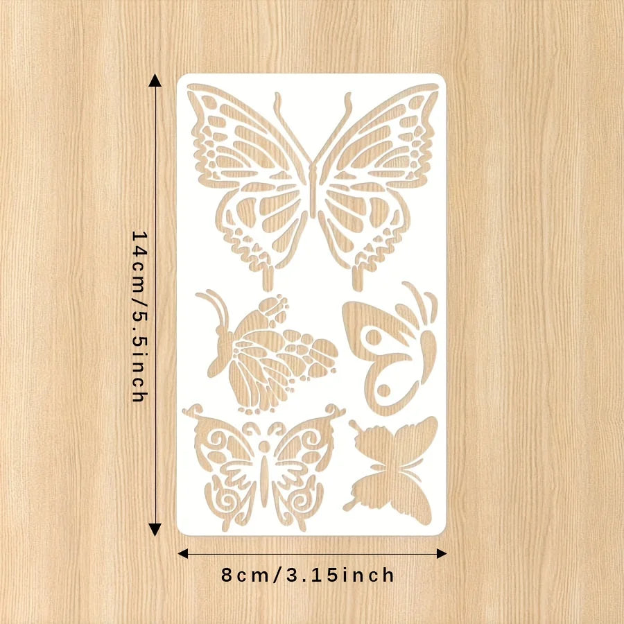 6 Pcs 3.15x5.5inch Butterfly Flower Leaf Plastic Stencils Set for DIY Journal Scrapbooking Wood Painting Template