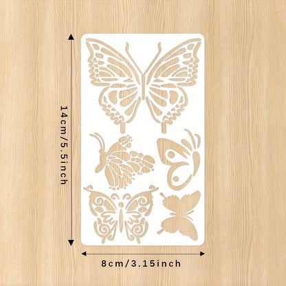 6 Pcs 3.15x5.5inch Butterfly Flower Leaf Plastic Stencils Set for DIY Journal Scrapbooking Wood Painting Template