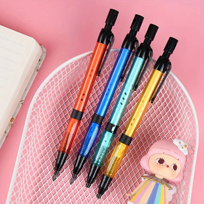 6Pcs/Set 2.0 Mm Automatic Pencil 4 Colors With Pencil Sharpener 2B Lead Writing Smooth Sketching Painting Writing Stationery