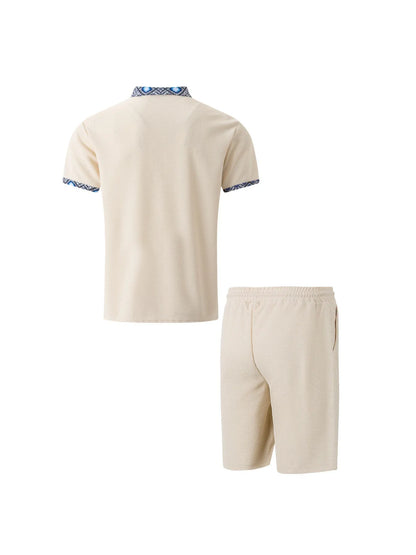 2026 Men Europe and the United States new summer Waffle solid color zip-up lapel short-sleeve suit shorts two sets