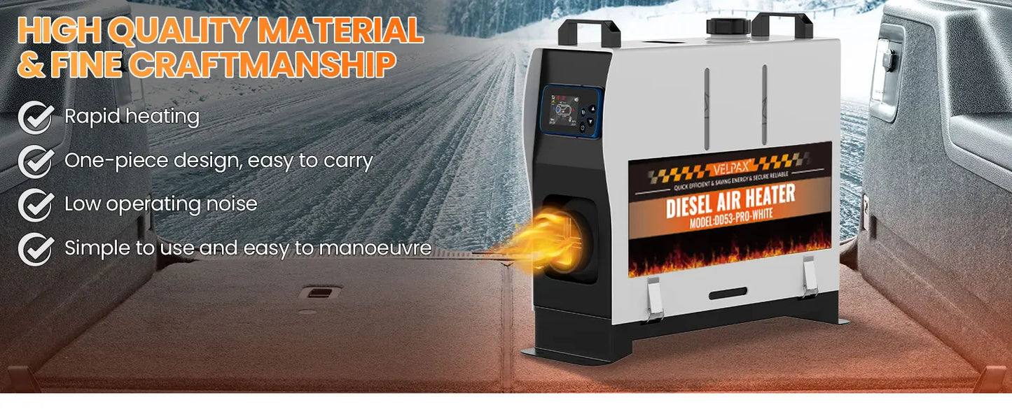 8KW 12V/220V All-in-One Diesel Heater, 0.16-0.52l/h, 8-36 ℃ Adjustable, LCD remove & Bluetooth APP, Portable for Camping RV