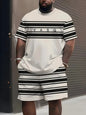 Denim Graphic T-shirt And Shorts 2-piece Set 2025 Plus Size Men's Clothing Casual Loose Drawstring Waist Shorts Short Sleeve Top