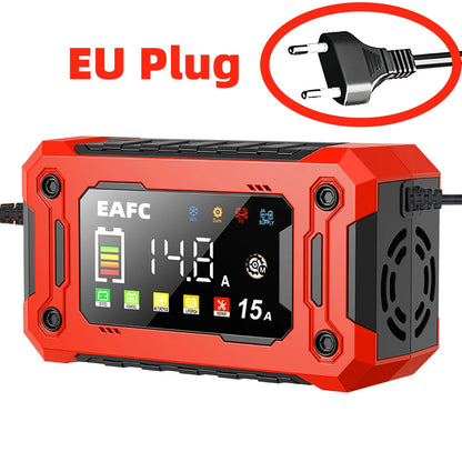 Newest 12V Car Battery Charger 15A/8A Pulse Repair Large Display Smart Charger for Car Motorcycle Lead Acid AGM GEL Batteries