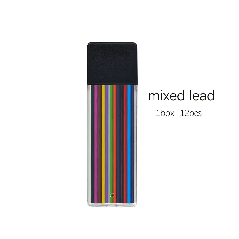 6Pcs/Set 2.0 Mm Automatic Pencil 4 Colors With Pencil Sharpener 2B Lead Writing Smooth Sketching Painting Writing Stationery