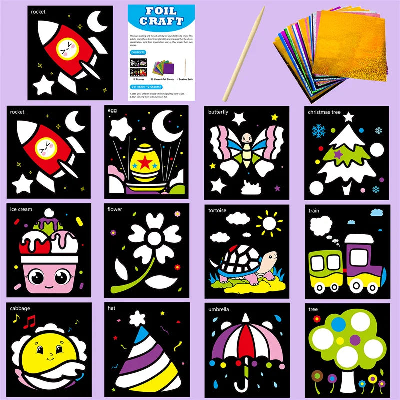 12Pcs DIY Cartoon Magic Transfer Painting Crafts for Kid Crafts Creative Drawing Educational Learning Art School Supplies