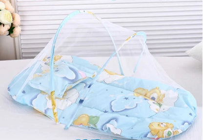 Foldable Baby Crib Mosquito Net with Mattress and Pillow Sleeping Diaper Pad Newborn Mosquito Tent Baby Crib Netting Travel Bed