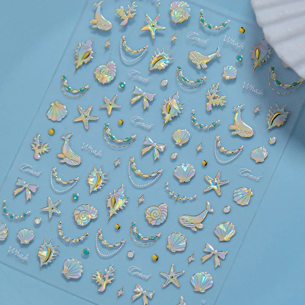 Ocean Shell Starfish Shell Conch Whale Dolphin Seahorse Coconut Tree Water Bubbles Self Adhesive Nail Art Sticker Manicure Decal