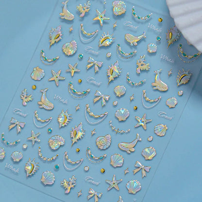 Ocean Shell Starfish Shell Conch Whale Dolphin Seahorse Coconut Tree Water Bubbles Self Adhesive Nail Art Sticker Manicure Decal