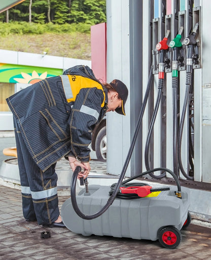 Heavy-Duty 15 Gallon Portable Fuel Caddy – Manual Siphon Pump & 10FT Delivery Hose – On-Wheels Gas & Heavy-duty Transfer Tank – Ideal Tool Storage for Cars, Lawn Mowers, Boats