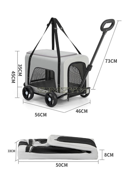 Folding Dog Stroller, Pet Folding Stroller, 4 Wheels Dog/Cat Puppy Stroller Pet Travel Carriage Case