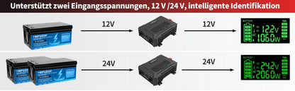 DATOUBOSS 2000W Pure Sine Wave Inverter DC12V-24V Auto Switching Portable Dual Voltage Car Inverter for RV Off-Grid Solar System