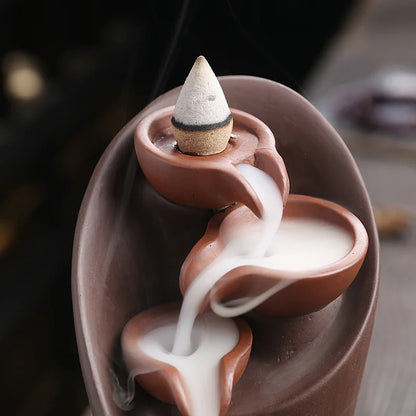 1pc Ceramic Waterfall Incense Burner Backflow Incense Burner Multifunctional Ornament (Without Incense)