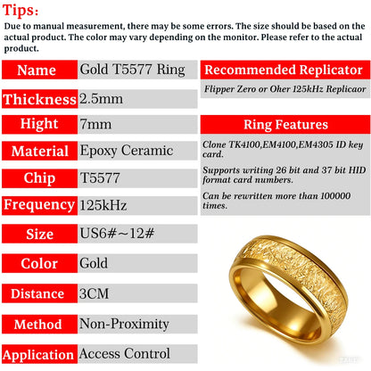 RFID 125kHz T5577 Chip Gold Epoxy Resin Ceramic Smart Ring for TK4100/EM4100 Access Control Card,Men and Women Accessories