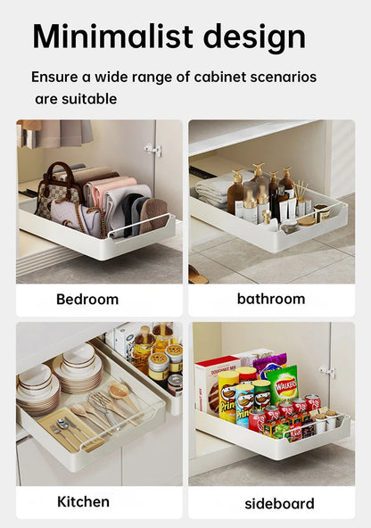 Kitchen Storage Box with Sliding Rail Pull-out Cabinet Storage Rack Spice Pantry Shelves Drawer Kitchen Organizer Basket