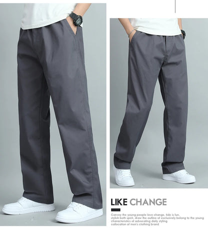 Big Size Men's Casual Cotton Trousers Loose Fit Straight Pants Multi Pocket Big Man Long Pants Mens Jogger Pants Summer Autumn