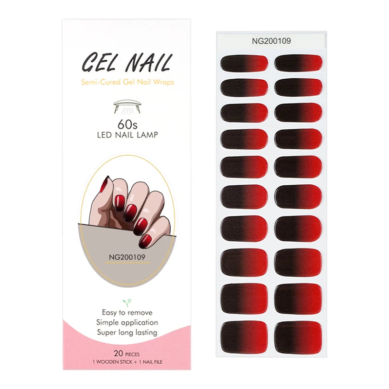 20/22Tips UV Semi cured Gel Nail Stickers Waterproof Long Lasting Full Gel Nail Wraps Press On Nail Decal DIY Manicure