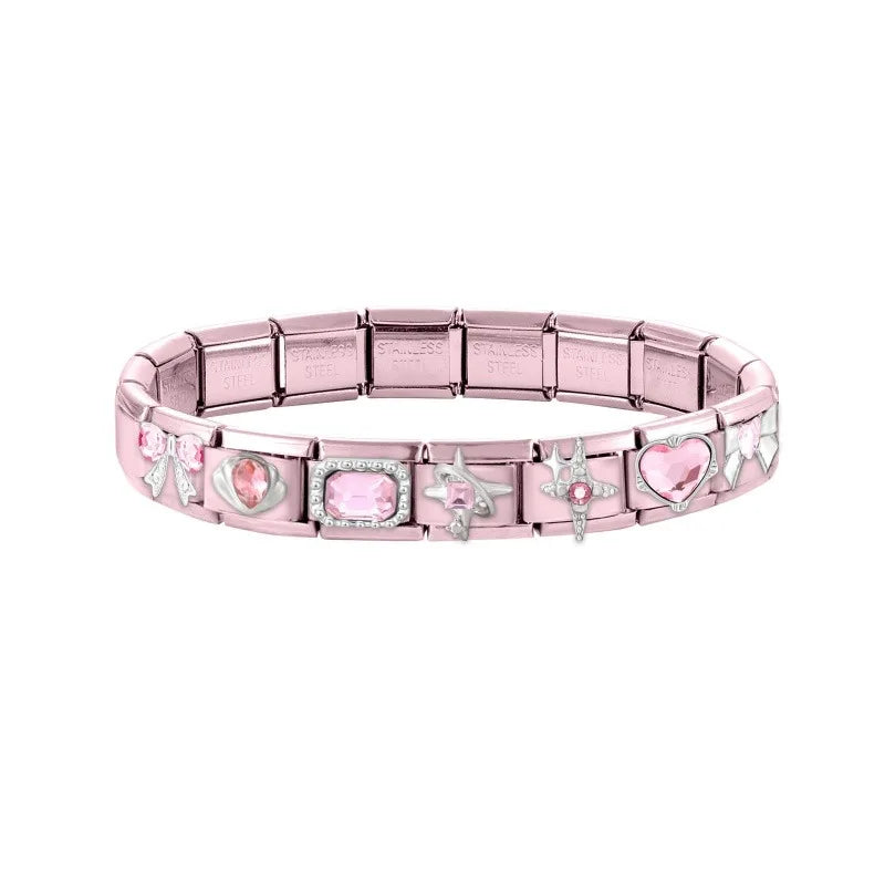 2025 New Women Romantic Pink Cherry Heart Shiny CZ Italian Charm Links Fit 9mm Bracelet Stainless Steel DIY Making Jewelry Gifts
