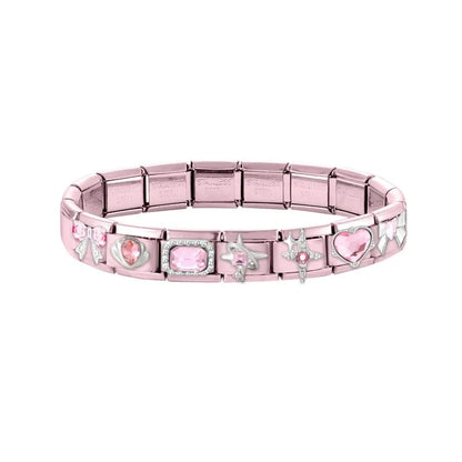 2025 New Women Romantic Pink Cherry Heart Shiny CZ Italian Charm Links Fit 9mm Bracelet Stainless Steel DIY Making Jewelry Gifts