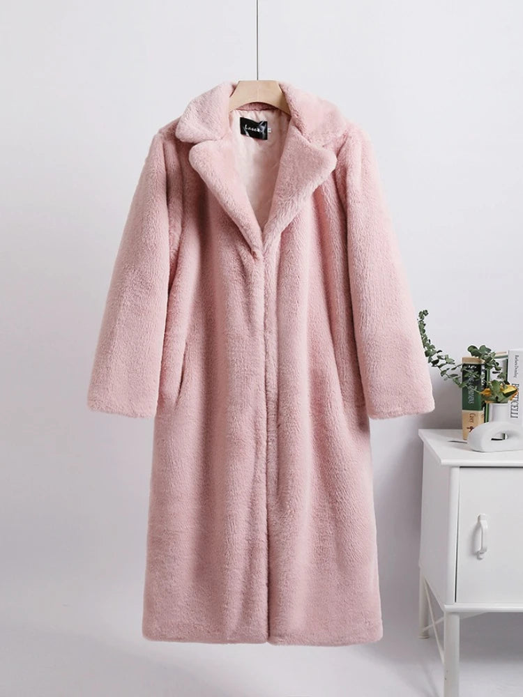TARUXY Winter Loose Mink Velvet Imitation Fur Splicing Long Coat Fur Suit Collar Women's Coat High Street Fashion Lady Overcoat