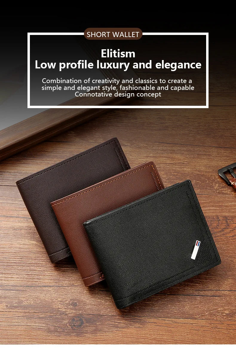 Men's Short Frosted Leather Wallet, Multi-Slot Coin Pocket Photo Holder Small Men's Wallet
