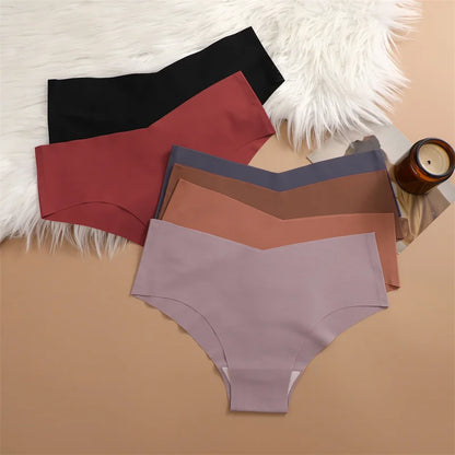 4PC Women Seamless Briefs Sexy V-Waist Underwear 10 Solid Colors Ice Silk No Trace Panties Female Breathable Intimates Lingerie
