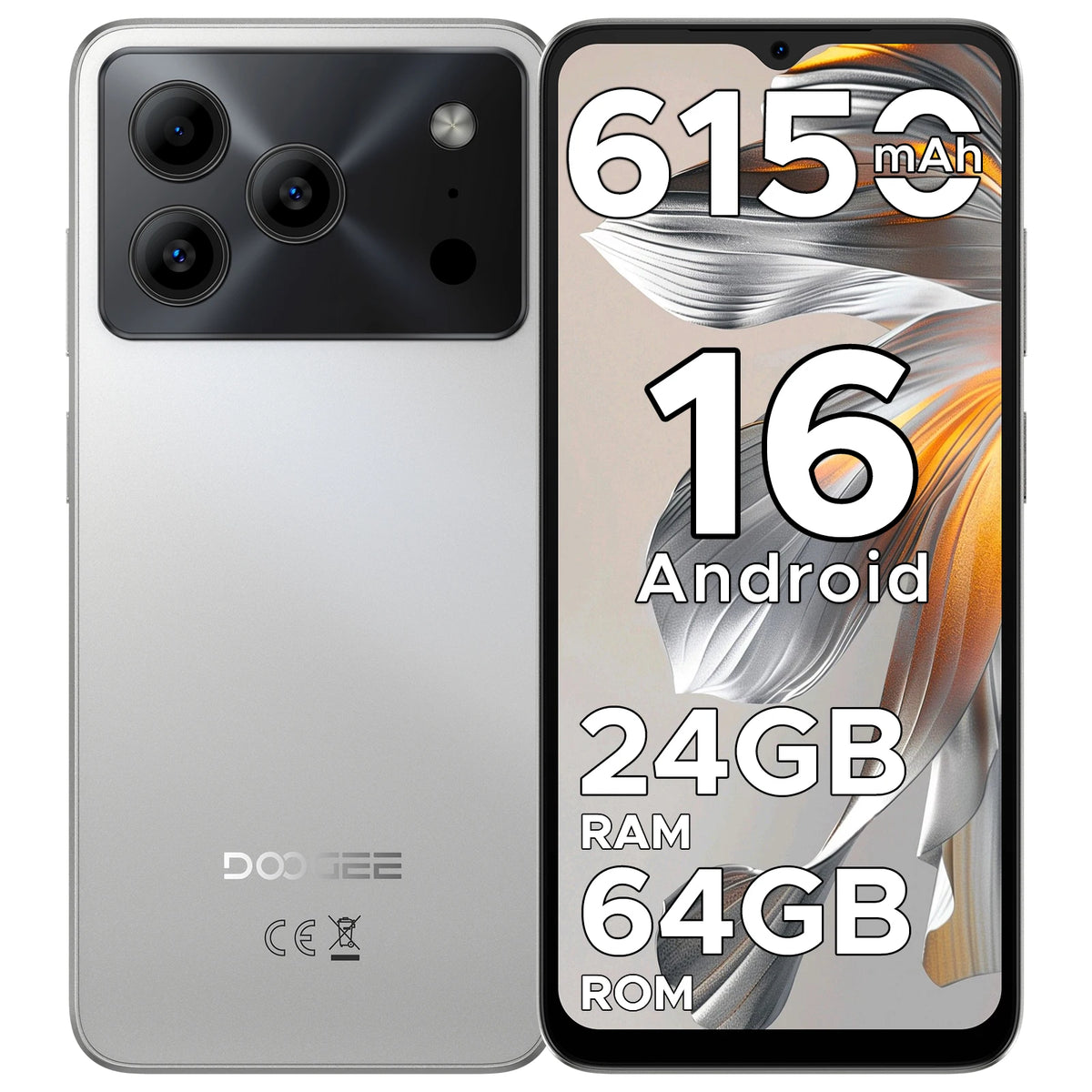 DOOGEE Note 56 VIP Edition Android 16 Smartphone 6150mAh Battery 24GB RAM (3+21) 64GB ROM 8.45mm Ultra Slim 90HZ mobilephones